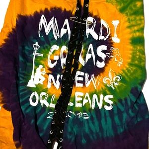 Mardi Gras upcycled Gildan Yellow Green Tie Dye T-Shirt XL